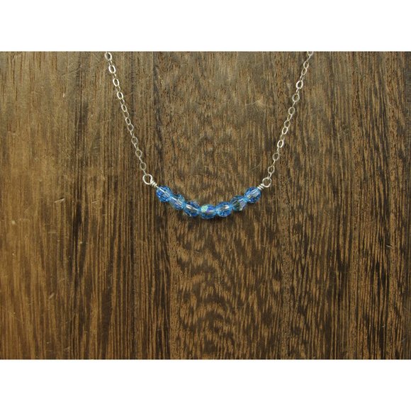 16 Inch Sterling Silver Simple Blue Crystal U Shape Necklace - Picture 1 of 5
